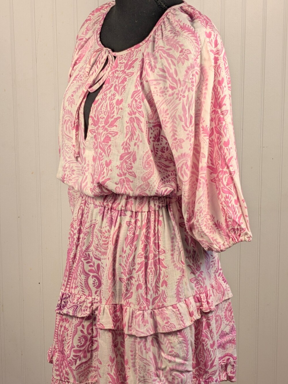 Zara Pink and White Floral Girly Patterned Dress with Tie Neck Size S - Picture 2 of 8